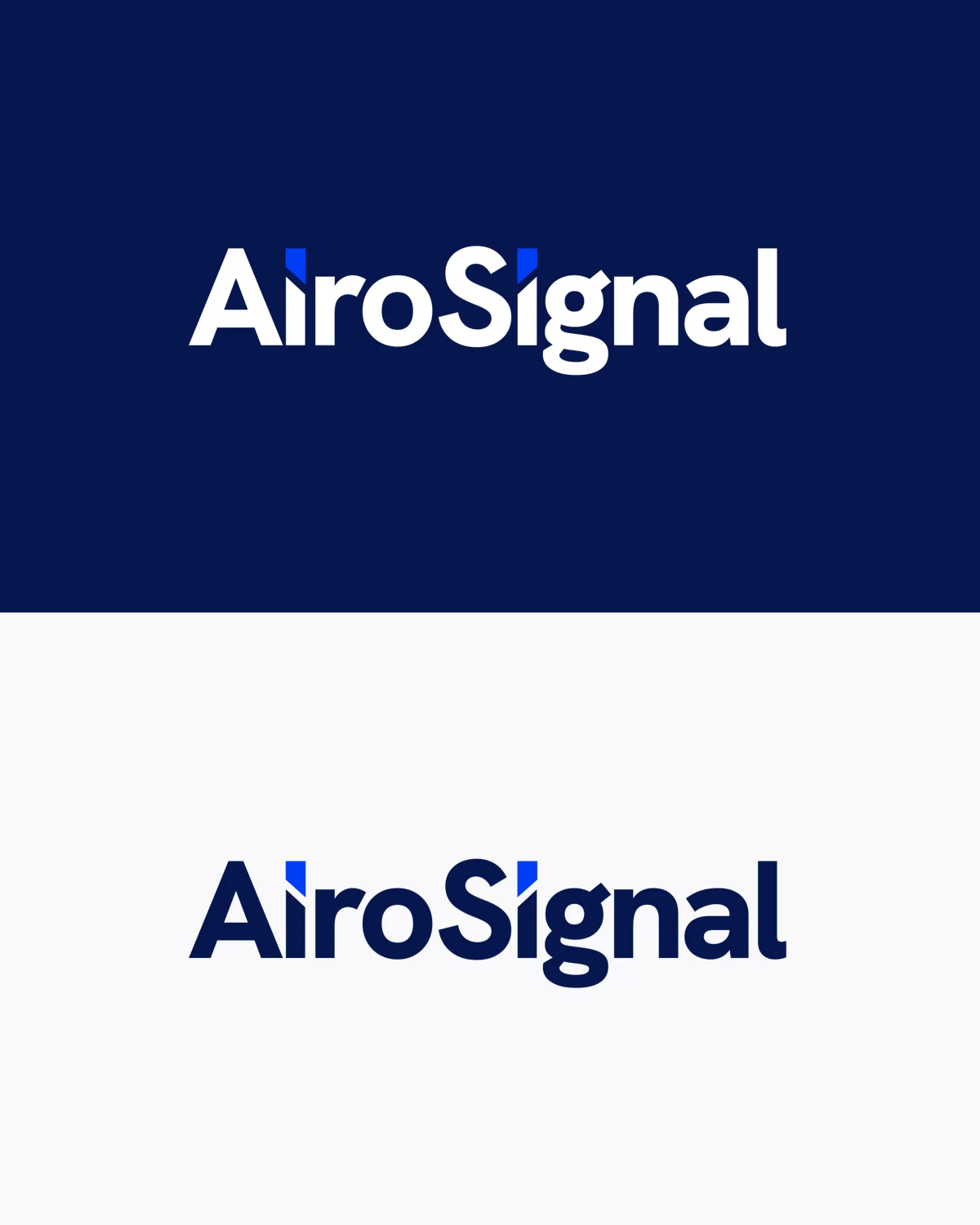 Logo van AiroSignal op nachtblauw en op licht