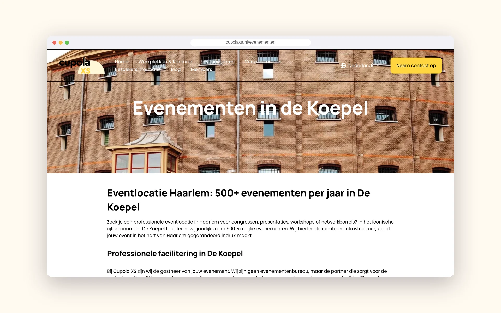 Pagina over evenementen in De Koepel