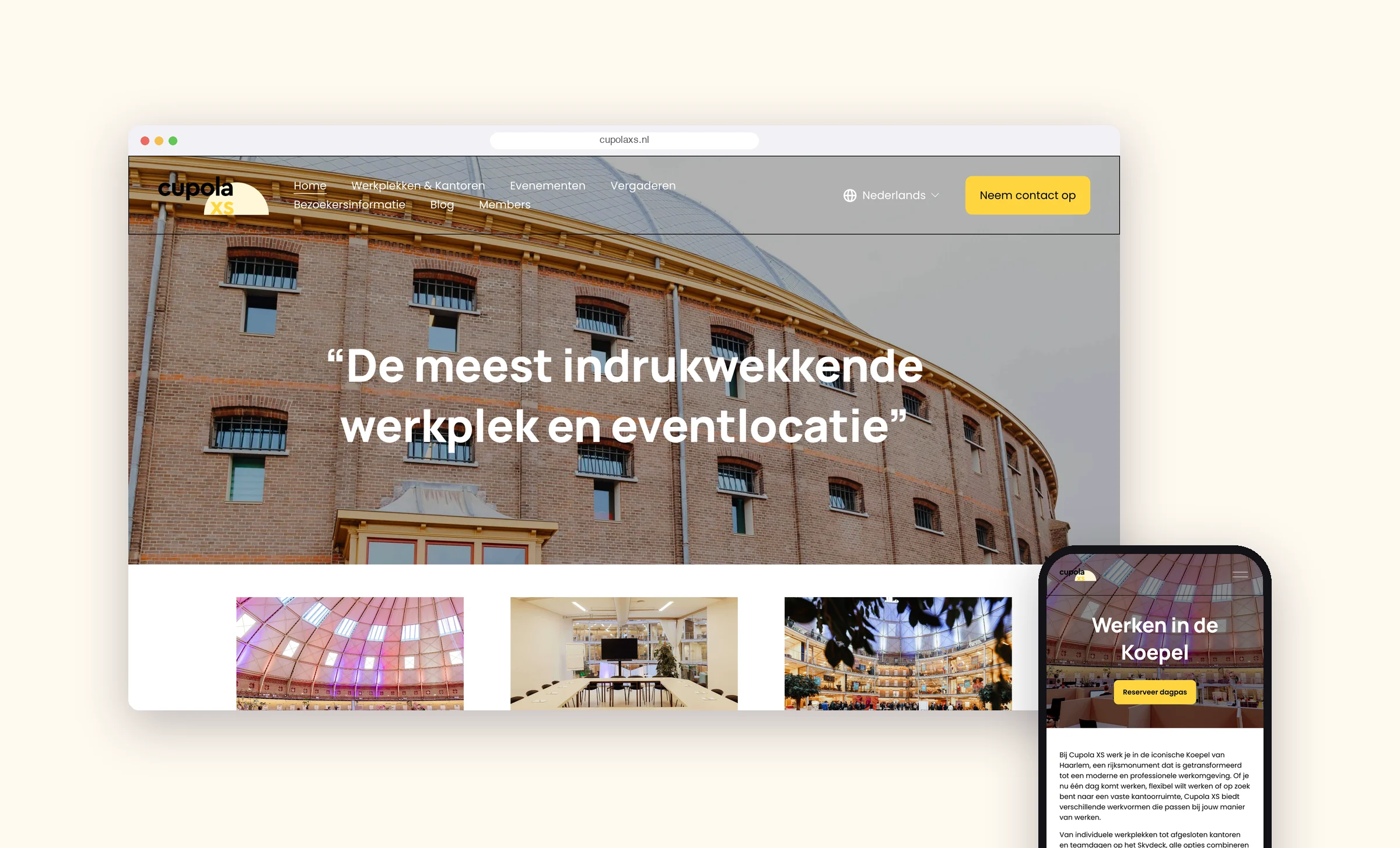 Website van Cupola XS op desktop en mobiel