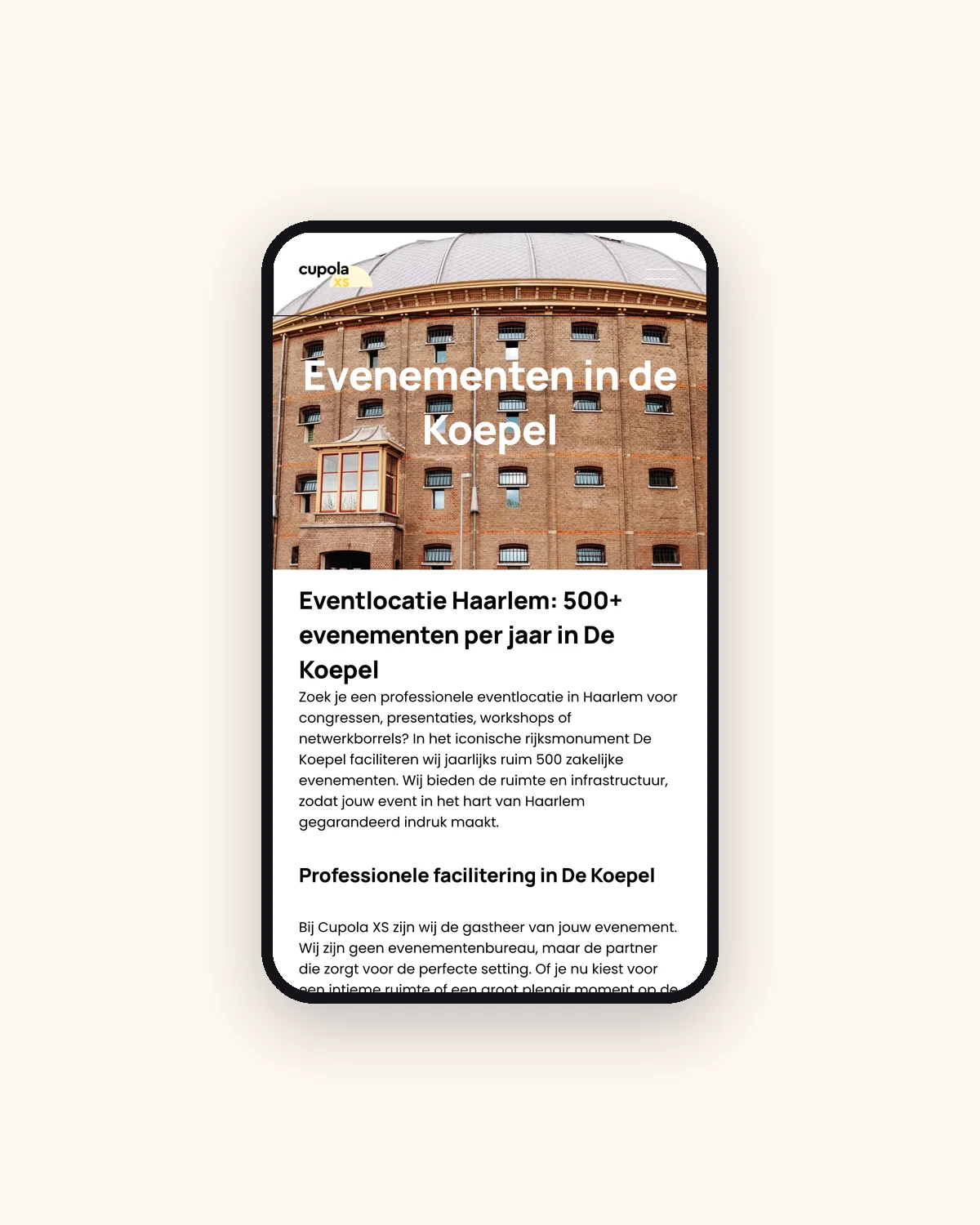 Pagina over evenementen op mobiel
