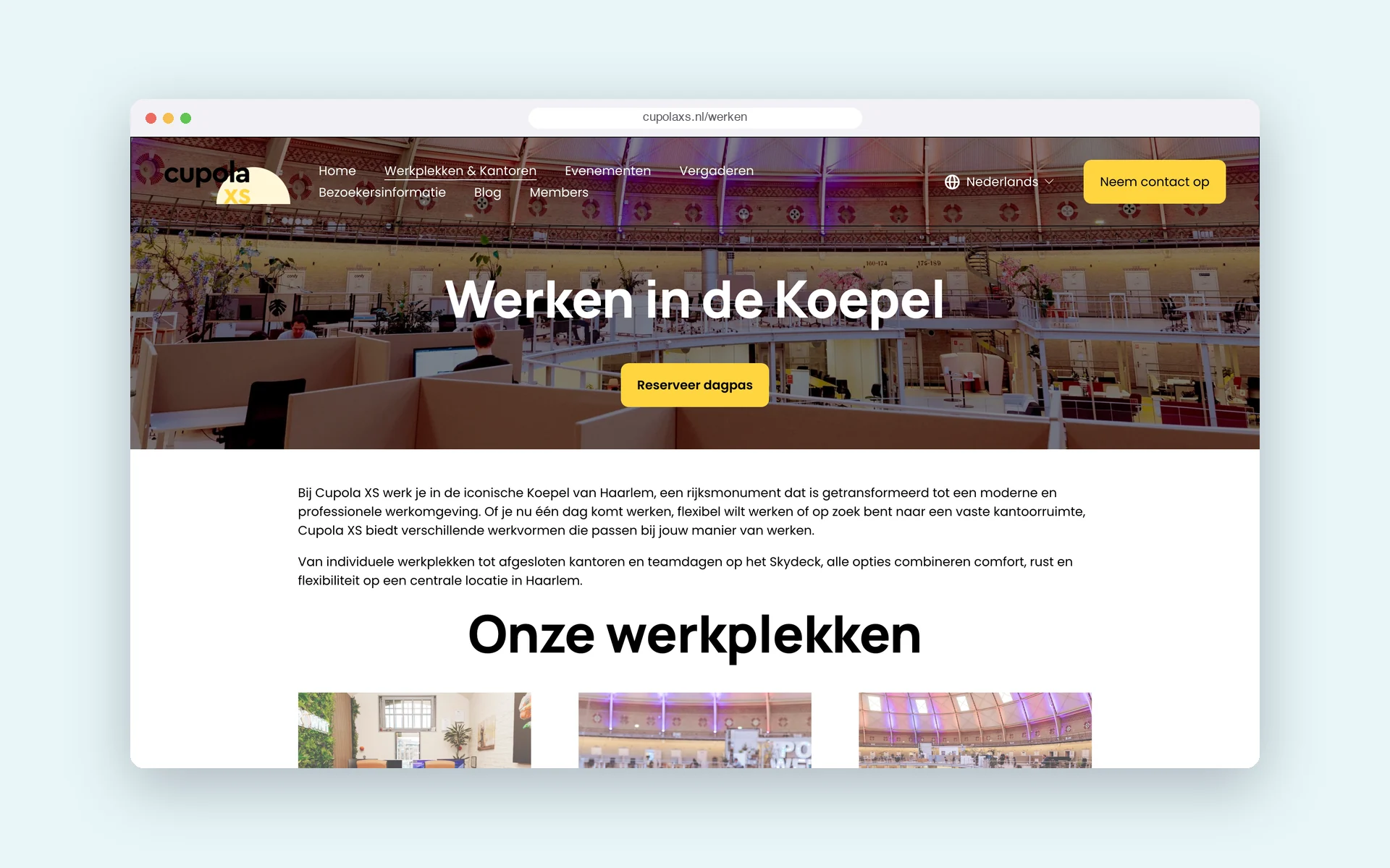 Pagina over werkplekken in De Koepel