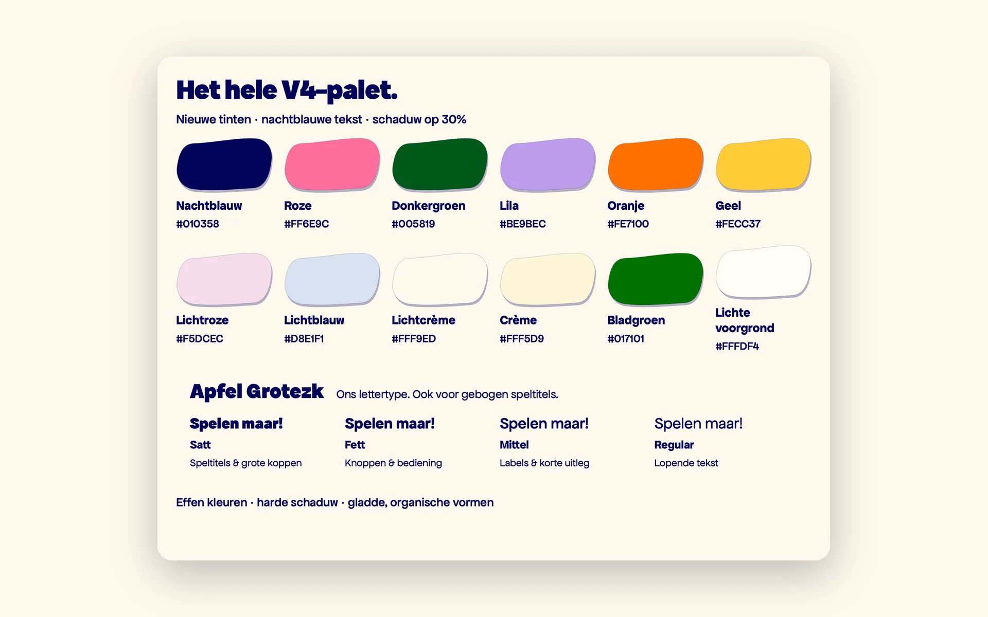 Kleurpalet en lettertype van Fuzzie Friends