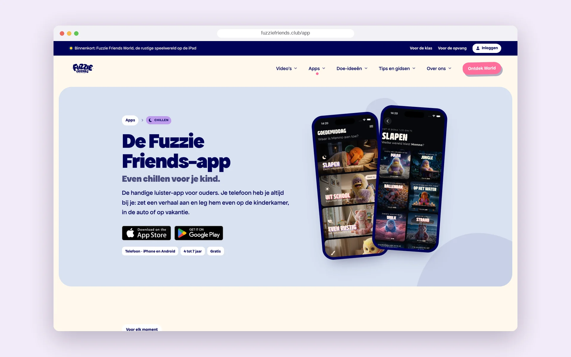 Pagina over de app op fuzziefriends.club