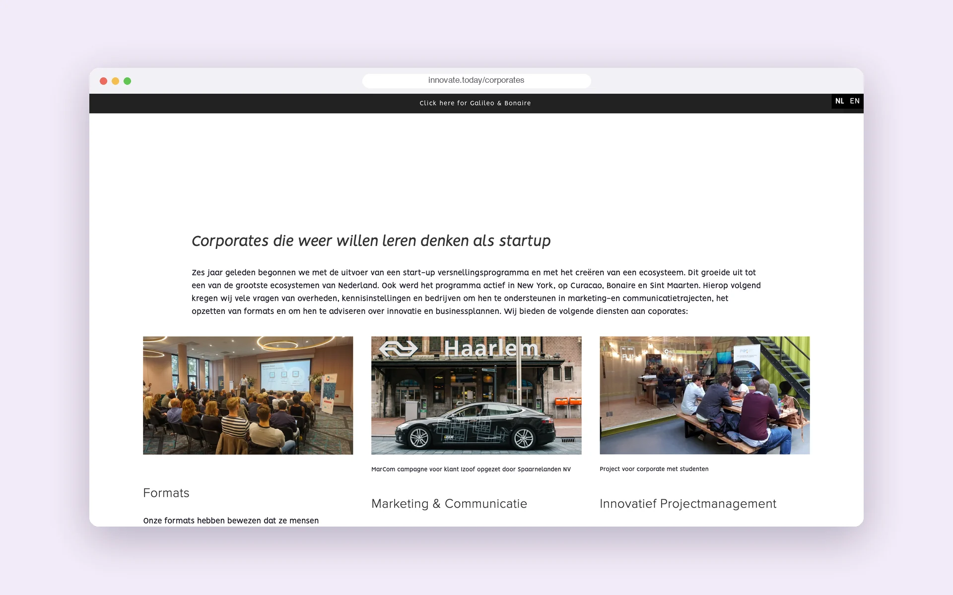 Pagina voor corporates op innovate.today