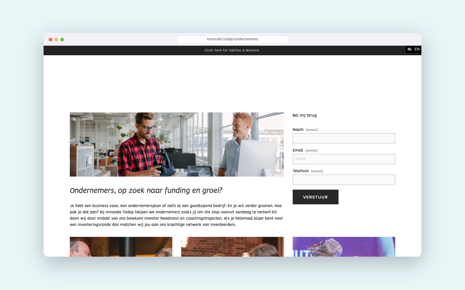 Pagina voor ondernemers op innovate.today