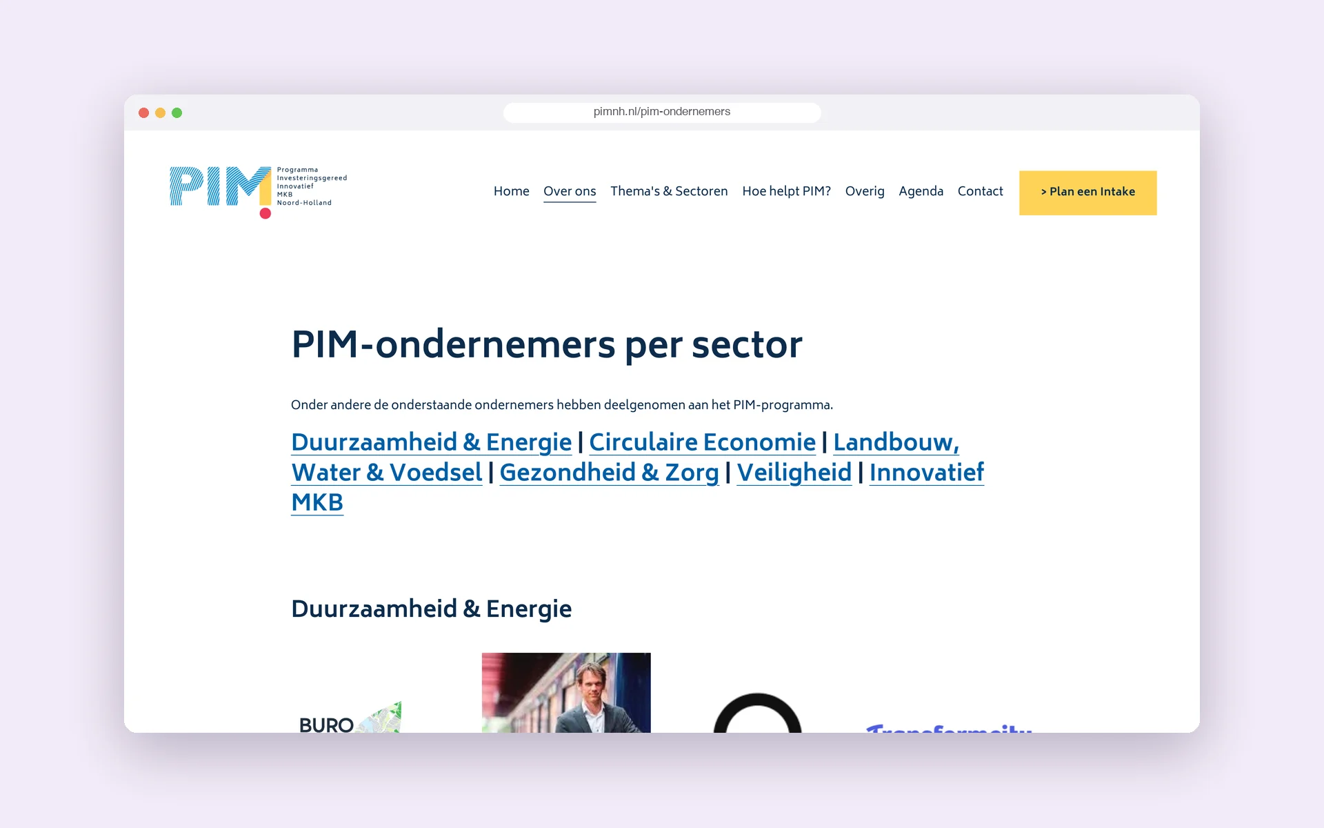 Pagina met PIM-ondernemers